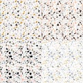 Collection of four terrazzo seamless pattern designs with hand drawn rocks. Abstract modern background, flat vector