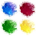 Collection of four watercolor stains blue, red, yellow and green on White Background Royalty Free Stock Photo