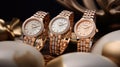 a collection of four women's watches, highlighting their diamond lattice design, elegant appearance, and meticulous