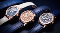 a collection of four women& x27;s watches, highlighting their diamond lattice design, elegant appearance, and meticulous