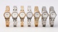 a collection of four women's watches, highlighting their diamond lattice design, elegant appearance, and meticulous