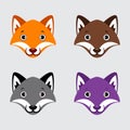 Collection of fox cartoon face design icon. Pack of happy fox cartoon face vector illustration