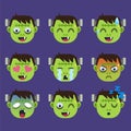 Set of Frankenstein Emoticon Sticker Isolated Royalty Free Stock Photo