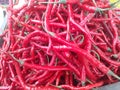 Collection of fresh Asian red chilies