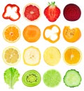 Collection of fresh fruit and vegetable slices Royalty Free Stock Photo