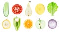 Collection of fresh fruit and vegetable slices Royalty Free Stock Photo