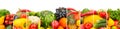 Collection fresh fruits and vegetables isolated on white background. Panoramic collage. Wide photo Royalty Free Stock Photo