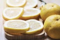 Collection of fresh grapefruit slices on background. Rotation citrus fruit. Top view.