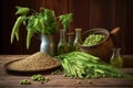 collection of fresh hops and barley on a wooden table