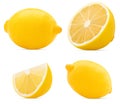 Collection fresh lemon, whole, slice, cut in half Royalty Free Stock Photo