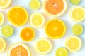 Collection of fresh lime, lemon, orange, citrus, grapefruit slice