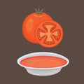 Collection of fresh red tomatoes and soup vector illustrations. Half, slice, cherry tomato. Royalty Free Stock Photo