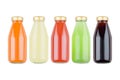 Collection of fresh various vegetables juices - muddy and transparent in glass bottles, isolated, mock up for design, advertising.