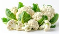 Assortment of Fresh White Cauliflower Heads and Florets on White Background vegetables food Royalty Free Stock Photo