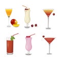 Collection of fruit cocktails cherry, peach, raspberry, on whi Royalty Free Stock Photo