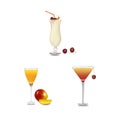 Collection of fruit cocktails cherry, peach, on white backgrou Royalty Free Stock Photo