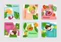 Collection fruits organic shampoo package label vector flat illustration haircare cosmetics product