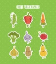Collection of Fruits and Vegetables Stickers Set, Cabbage, Cucumber, Broccoli, Pepper, Carrot, Garlic, Tomato, Onion
