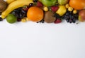 Collection fruits and vegetables on white background with copy space. Royalty Free Stock Photo