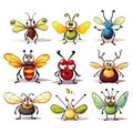 Collection of funny cartoon insects icons