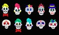 Collection of funny colorful skulls. Vector