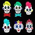 Collection of funny colorful skulls. Vector