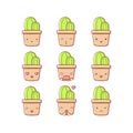 Collection of funny cute cactus emoticon characters in different emotions. Illustration