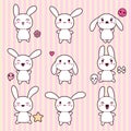 Collection of funny and cute happy kawaii rabbits