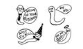 Collection of funny worms with speech bubble