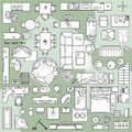 Collection of furniture and equipment top view for house plan. Interior icons set view from above. Vector Royalty Free Stock Photo