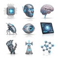 A collection of futuristic technology icons representing artificial intelligence and robotics Royalty Free Stock Photo