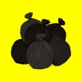 Collection of garbage in bags to be taken to the landfill. Black garbage can bagging. Ordering services for waste removal.