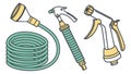 Collection of Garden Hoses, Spray Nozzles, and Watering Tools for Gardening, vector design Generative AI Royalty Free Stock Photo
