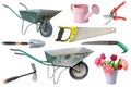 Collection of garden tools isolated on white Royalty Free Stock Photo
