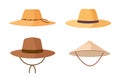 Collection of gardener, farmer or agricultural worker straw hats