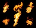 Collection of gas flare spurts of fire raging flame Royalty Free Stock Photo