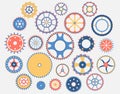Collection of gears . Colorful isolated design elements.