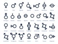 Collection of gender icons or signs for sexual freedom and equality in modern society