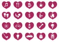 Collection of general icons in hearts. Vector illustration decorative design Royalty Free Stock Photo