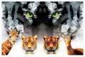 Collection of geometric polygon animals, tiger, giraffe