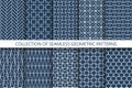 Collection geometric seamless patterns. Grid ornamental design.