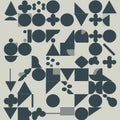 A collection of geometric shapes arranged on a light background. The design features