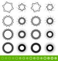 Collection of geometric spiral shapes. Set of 16 rotating abstract circular element