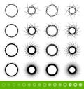 Collection of geometric spiral shapes. Set of 16 rotating abstract circular element