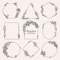 Collection of geometric vector floral frames. Royalty Free Stock Photo