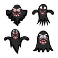 Collection of ghosts. Halloween scary ghostly monsters. Cute cartoon spooky character. Vector illustration