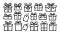 Collection of gift boxes with ribbons and tags isolated design elements Royalty Free Stock Photo