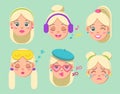 Collection of girls face emoticons in flat design