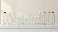 Glass bottles displayed on a table. AI Generated Royalty Free Stock Photo