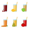 Collection glass juices from fruits and vegetables infographic elements. The best for design, textiles, posters, web